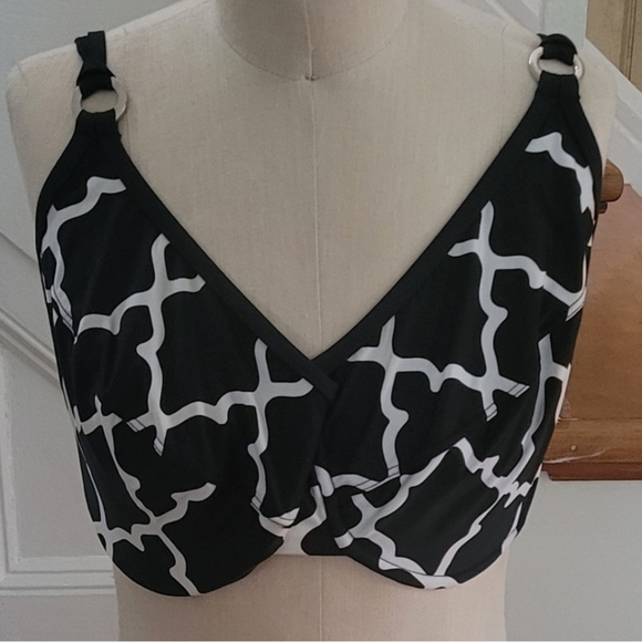 TARA GRINNA Black White Bikini Top Size 32-36 E Excellent Condition - Picture 7 of 8